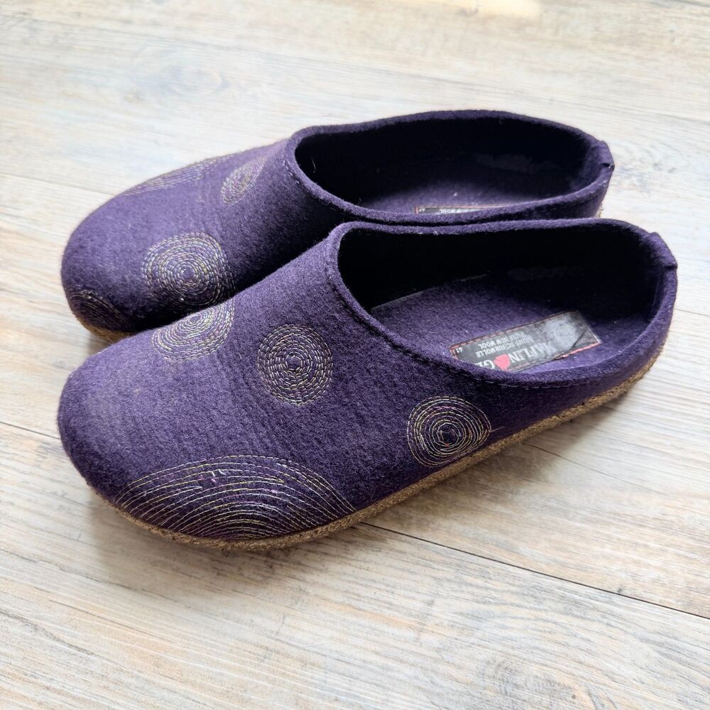 Haflinger Spirit Wool Clogs Eggplant Purple Boiled Wool Slippers EU 41 US 10